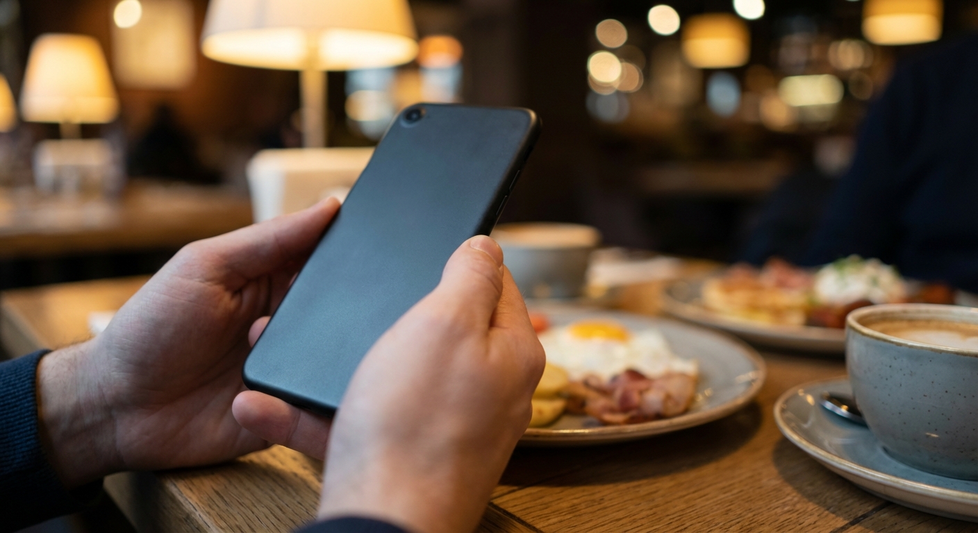 Phone at restaurant table