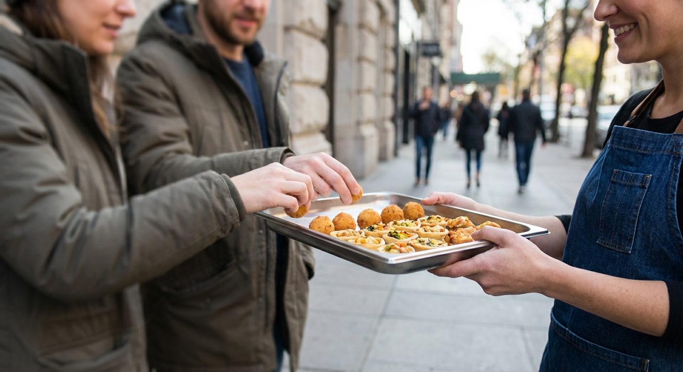 Staff handing food samples