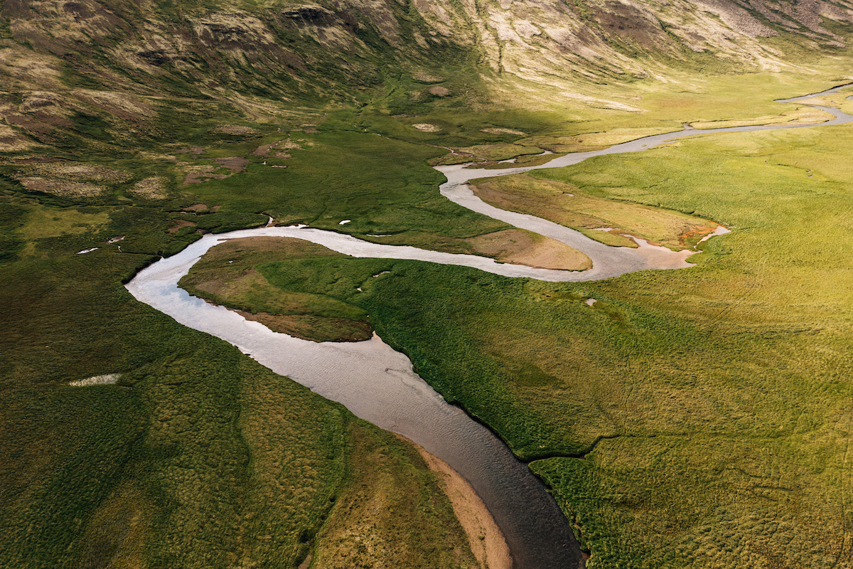 Areal photo of a river in Snaefellsnes peninsula Iceland