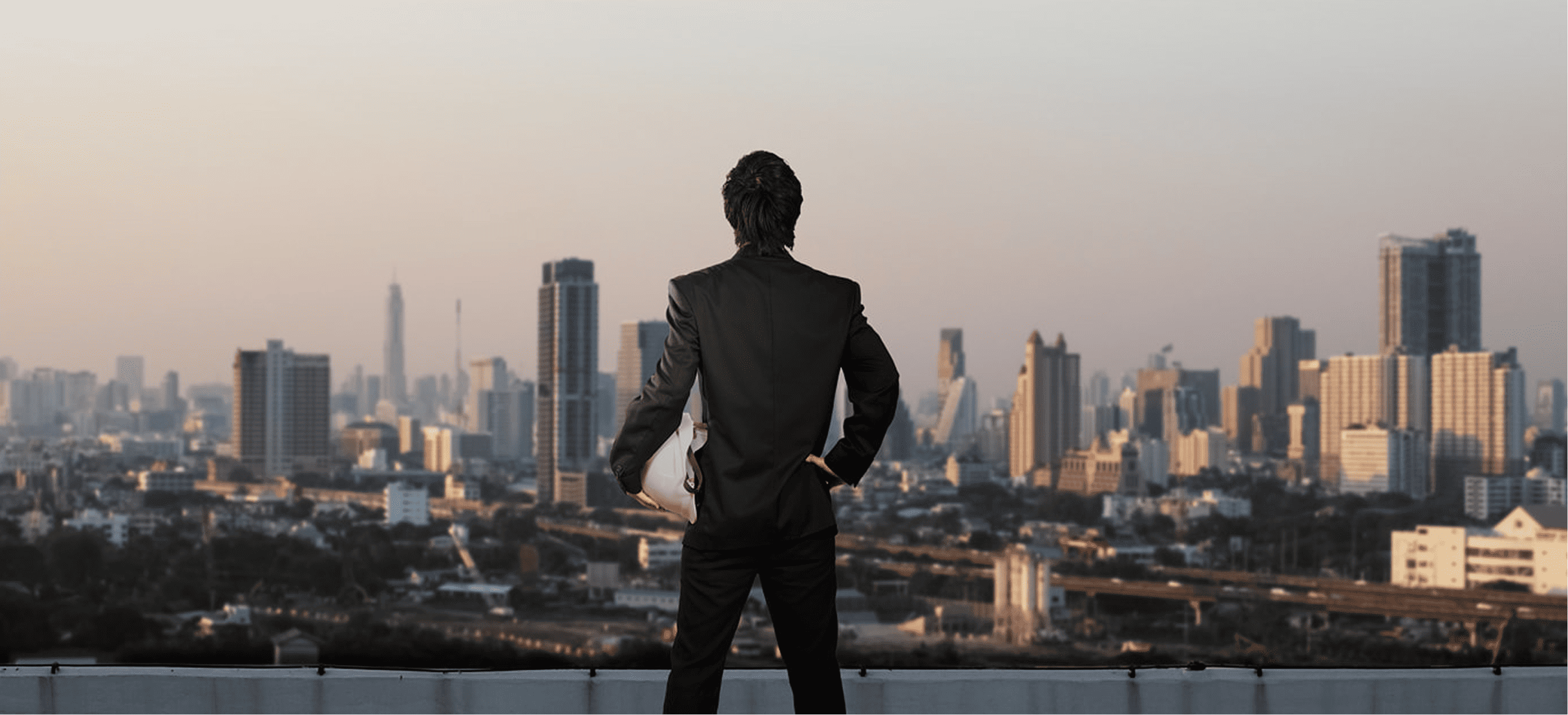 Partnerships page hero image - person overlooking a city skyline.
