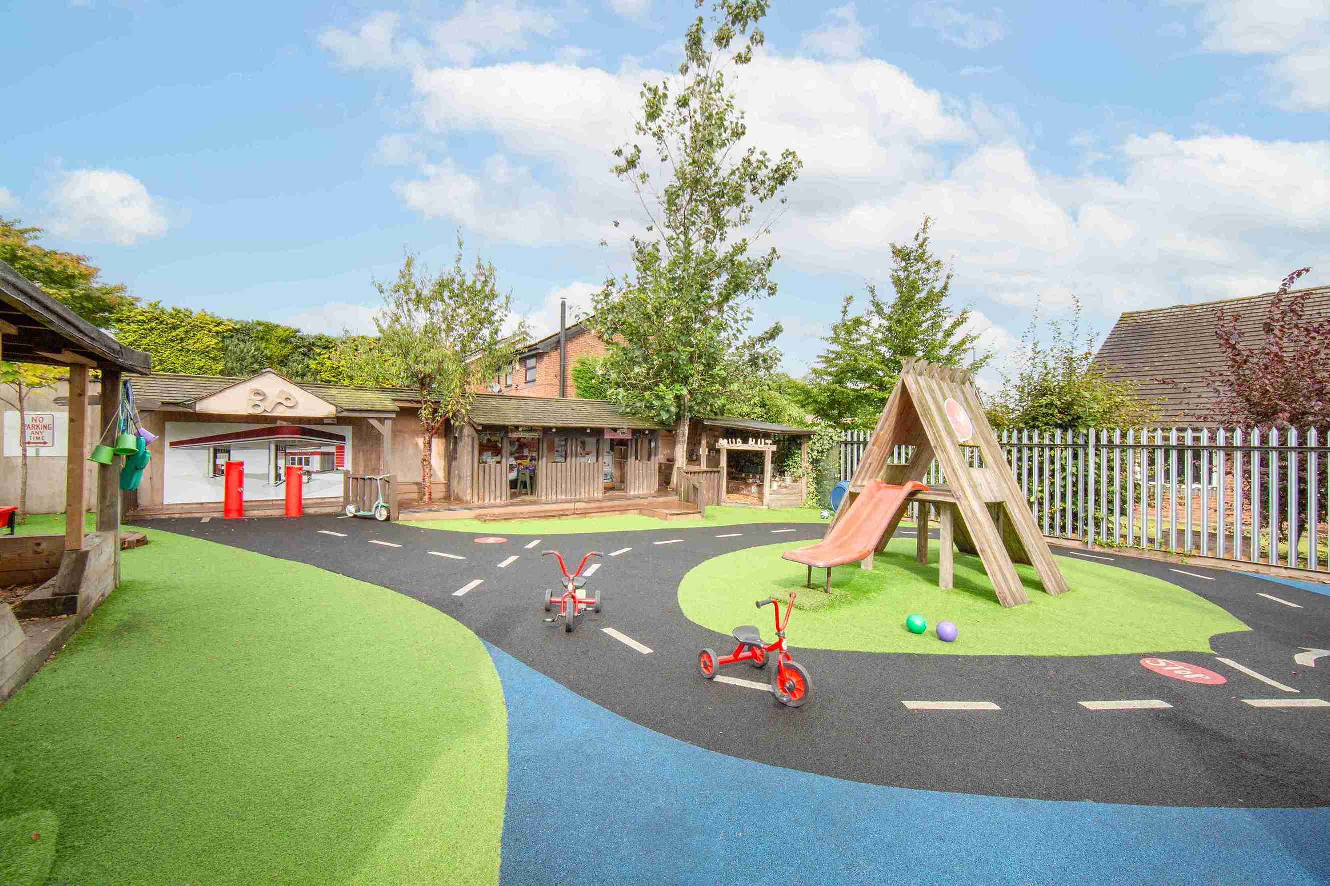 Early years education outdoor play area, Preschools funded by government, Storal nurseries, 
