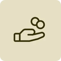 Icon of an open hand with two coins above it on a beige background.