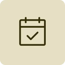 Calendar icon with a checkmark inside indicating a scheduled event or completed task.