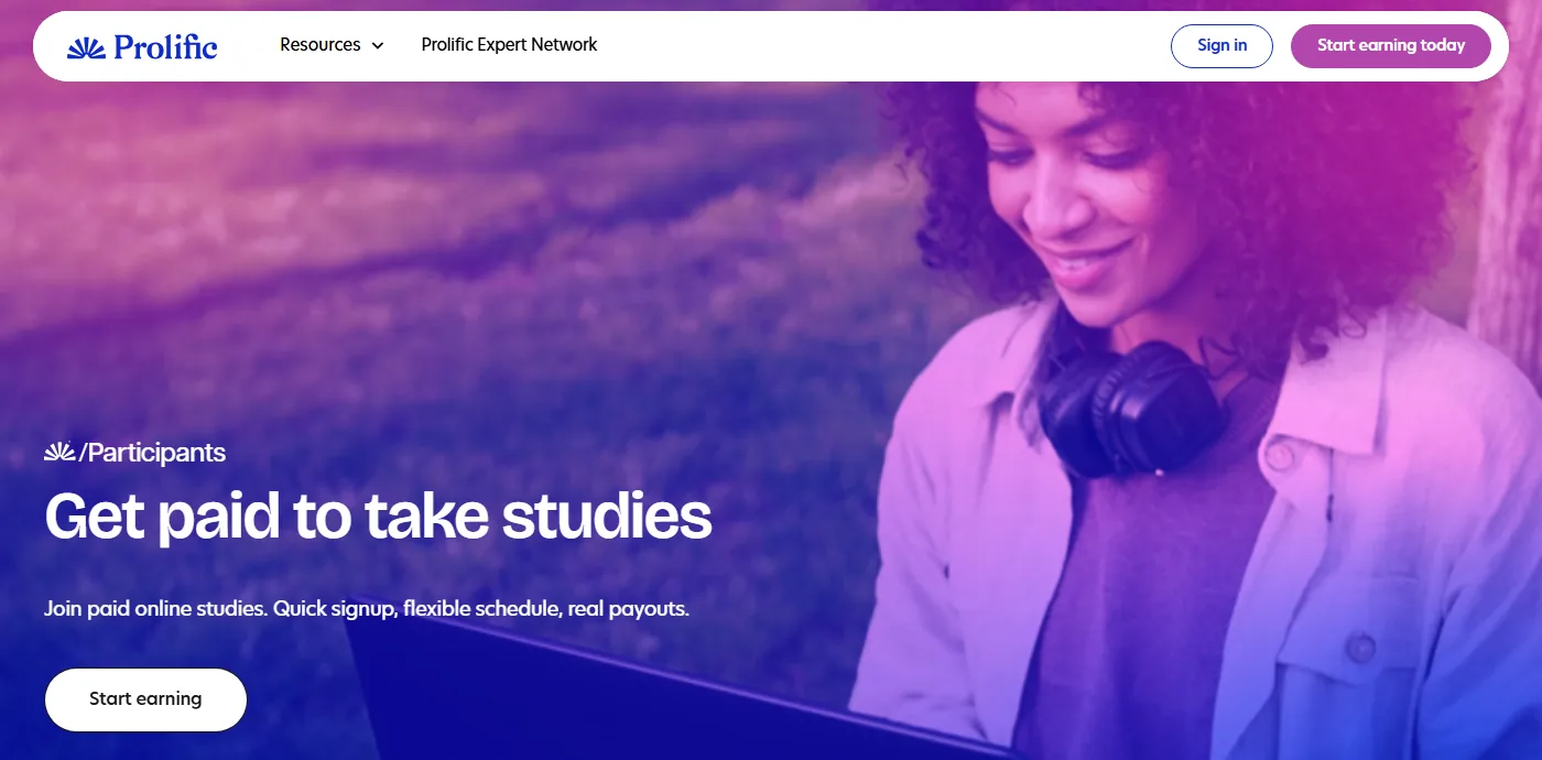 Prolific participant sign-up page, one of the lesser-known websites to make money online