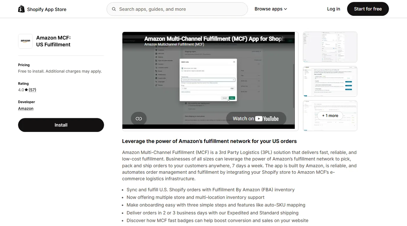 Amazon MCF US Fulfillment app on the Shopify App Store, an ecommerce fulfillment service for Shopify orders