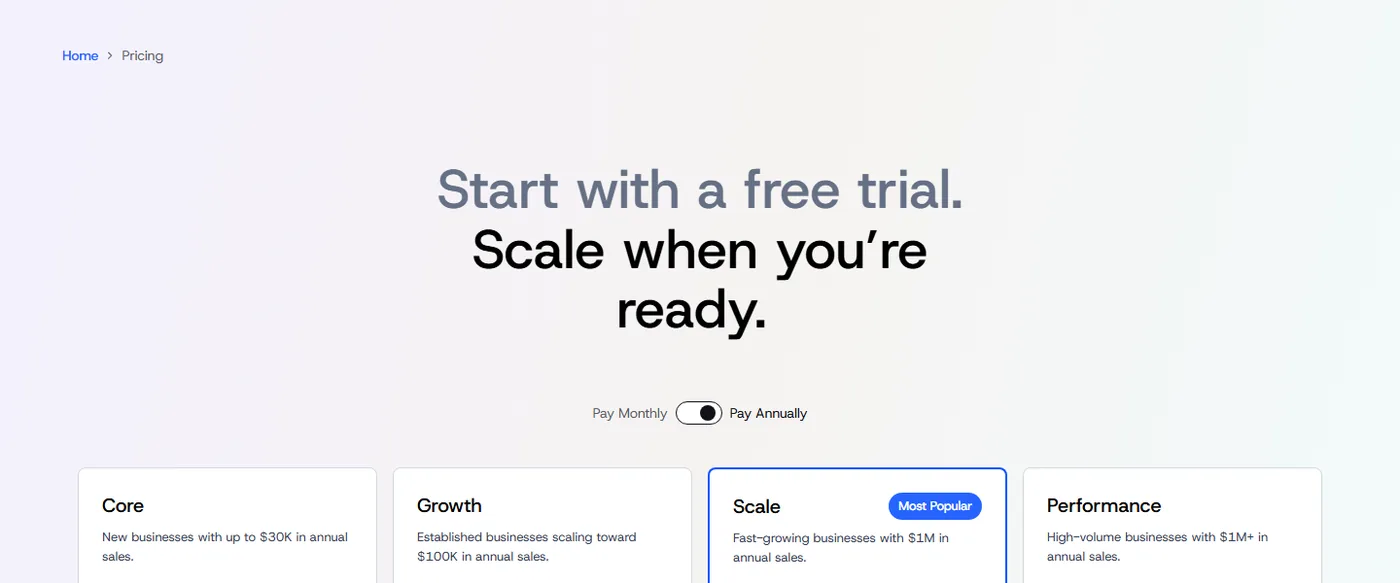 BigCommerce 2026 pricing plans Core, Growth, Scale and Performance