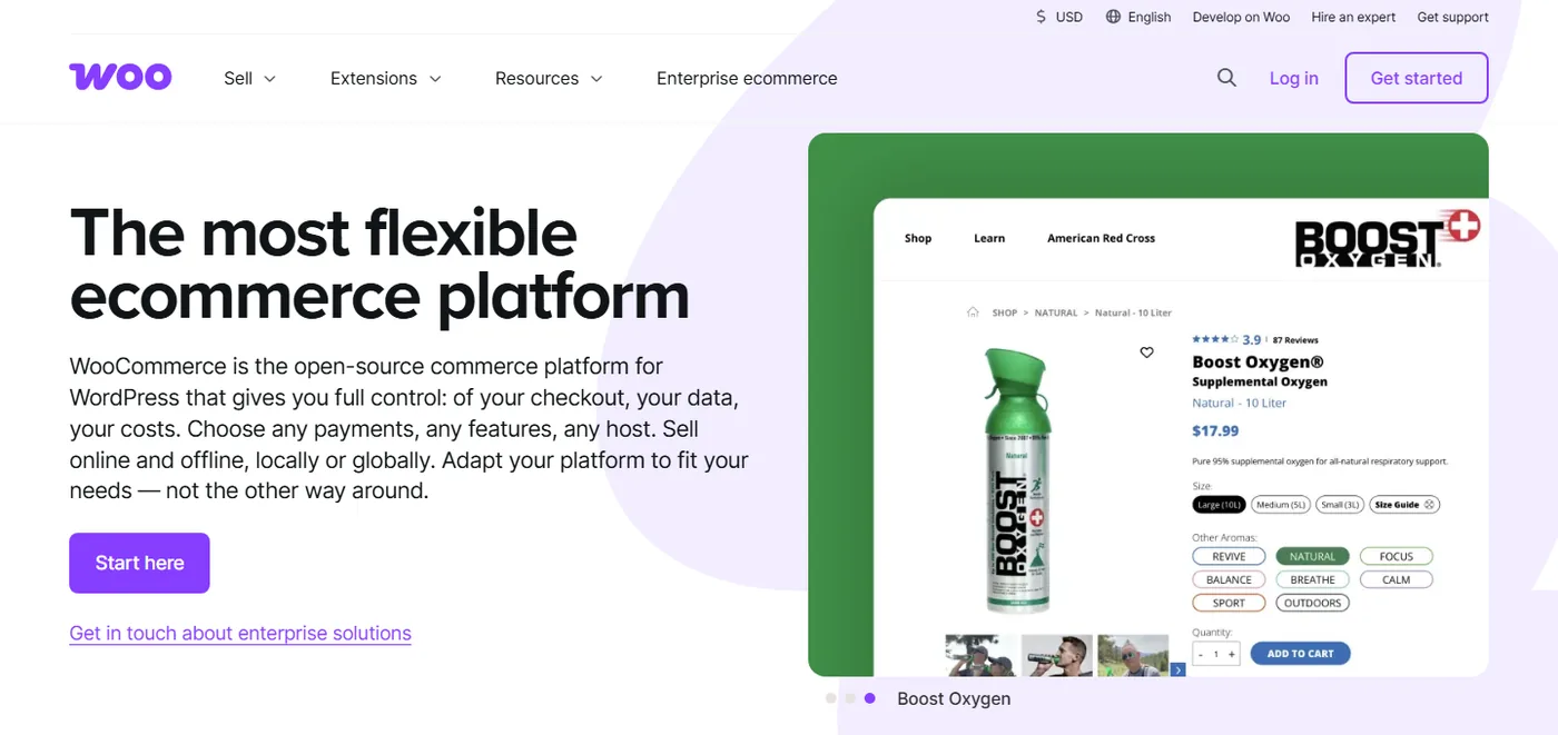 WooCommerce homepage, the open-source ecommerce website builder for WordPress