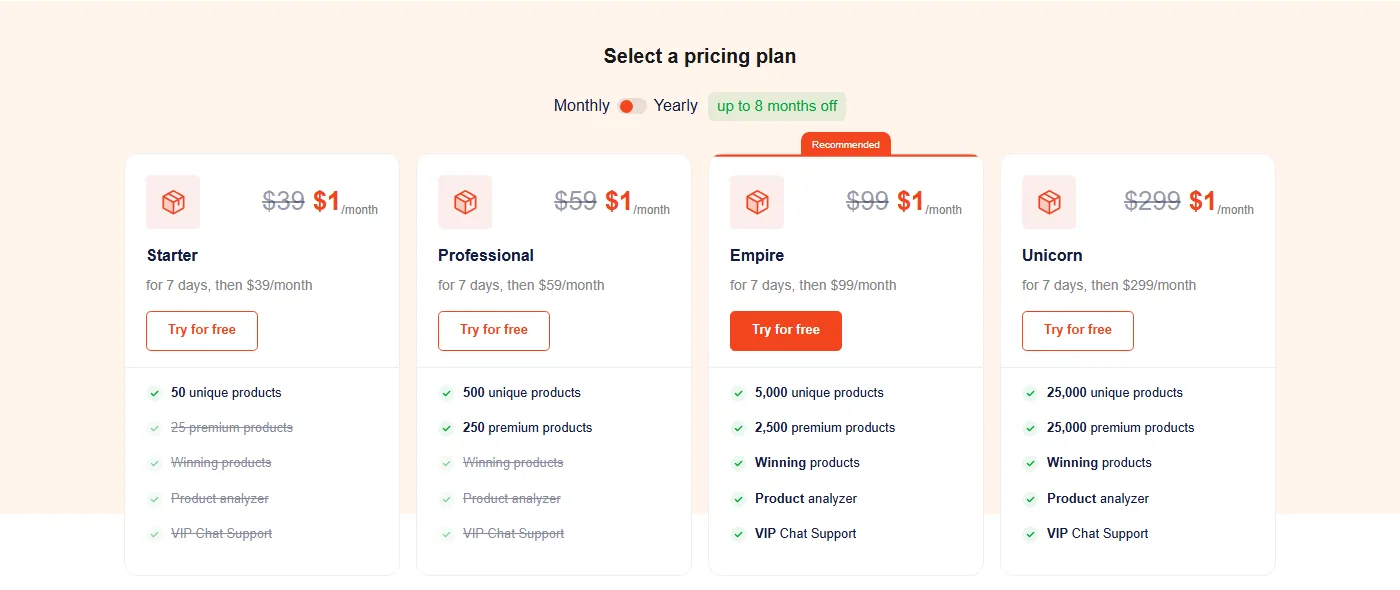 AliDrop pricing plans for AliExpress dropshipping as an Oberlo alternative