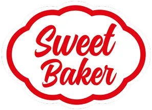 Sweet Baker logo with red script text inside a red-bordered white cloud shape.