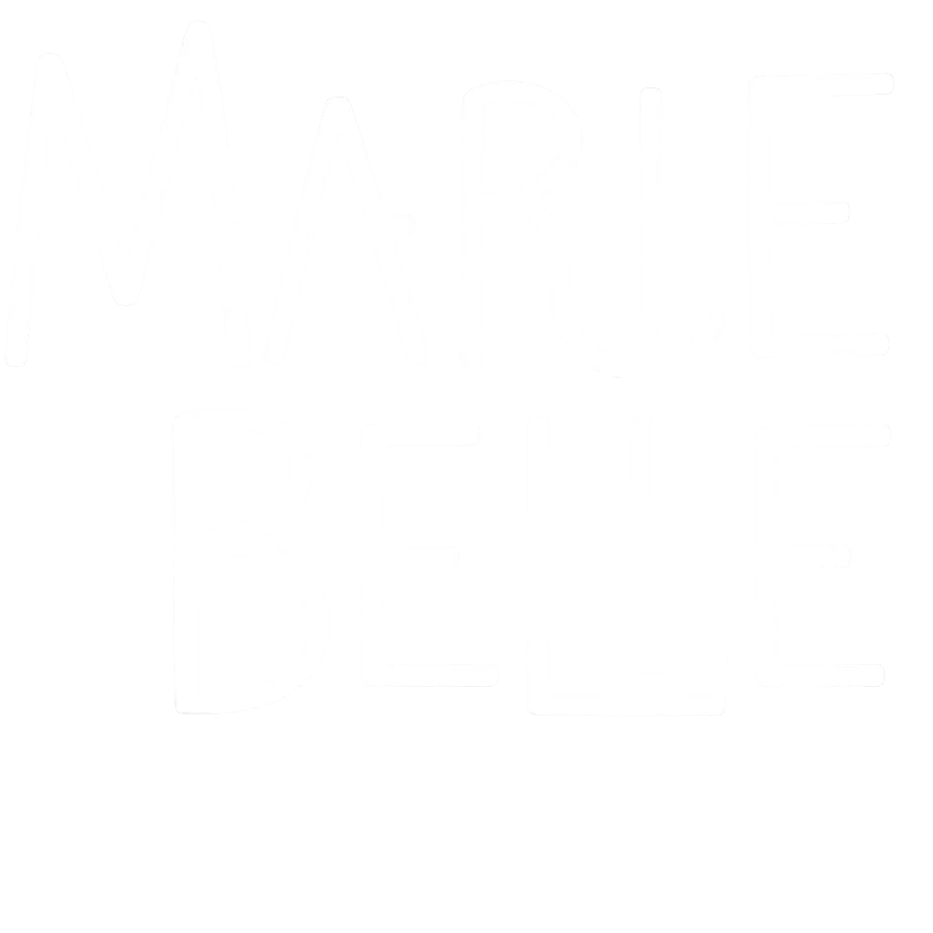 Bright white text reading 'MARGE BLEUE' on a gradient background transitioning from light gray at the top to black at the bottom.