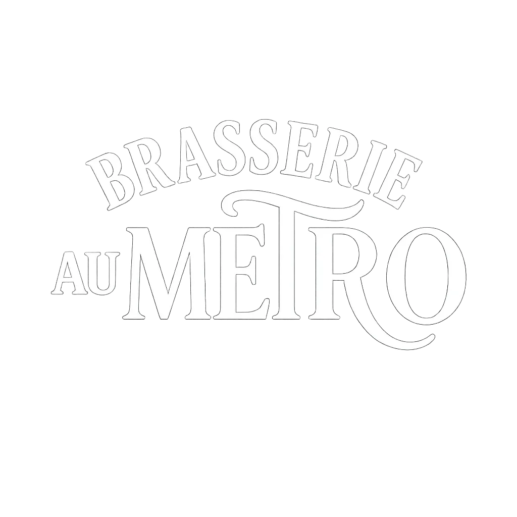 Logo text reading 'Brasserie au Metro' in decorative white font on a dark gray background.