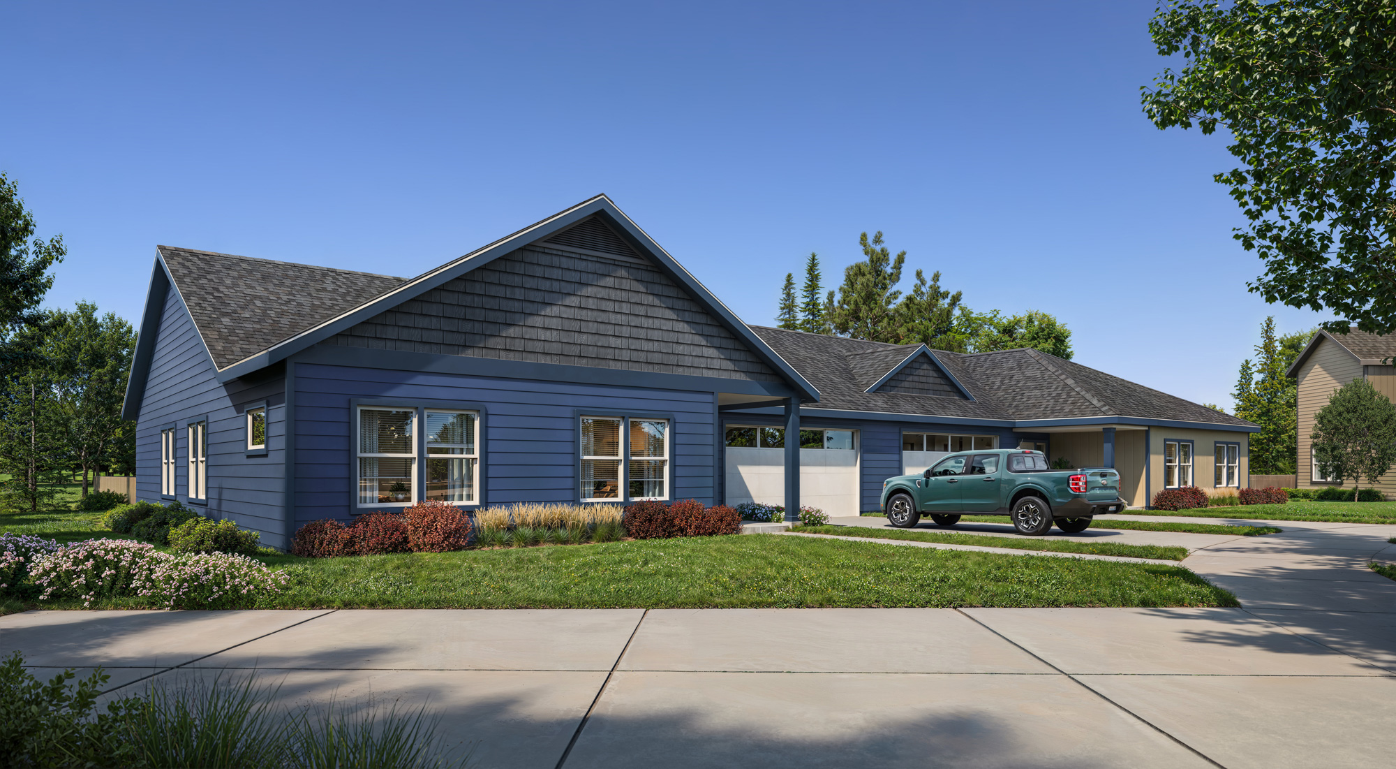 Meriwether Landing exterior rendering with two-story home and landscaped front yard - Washington, USA