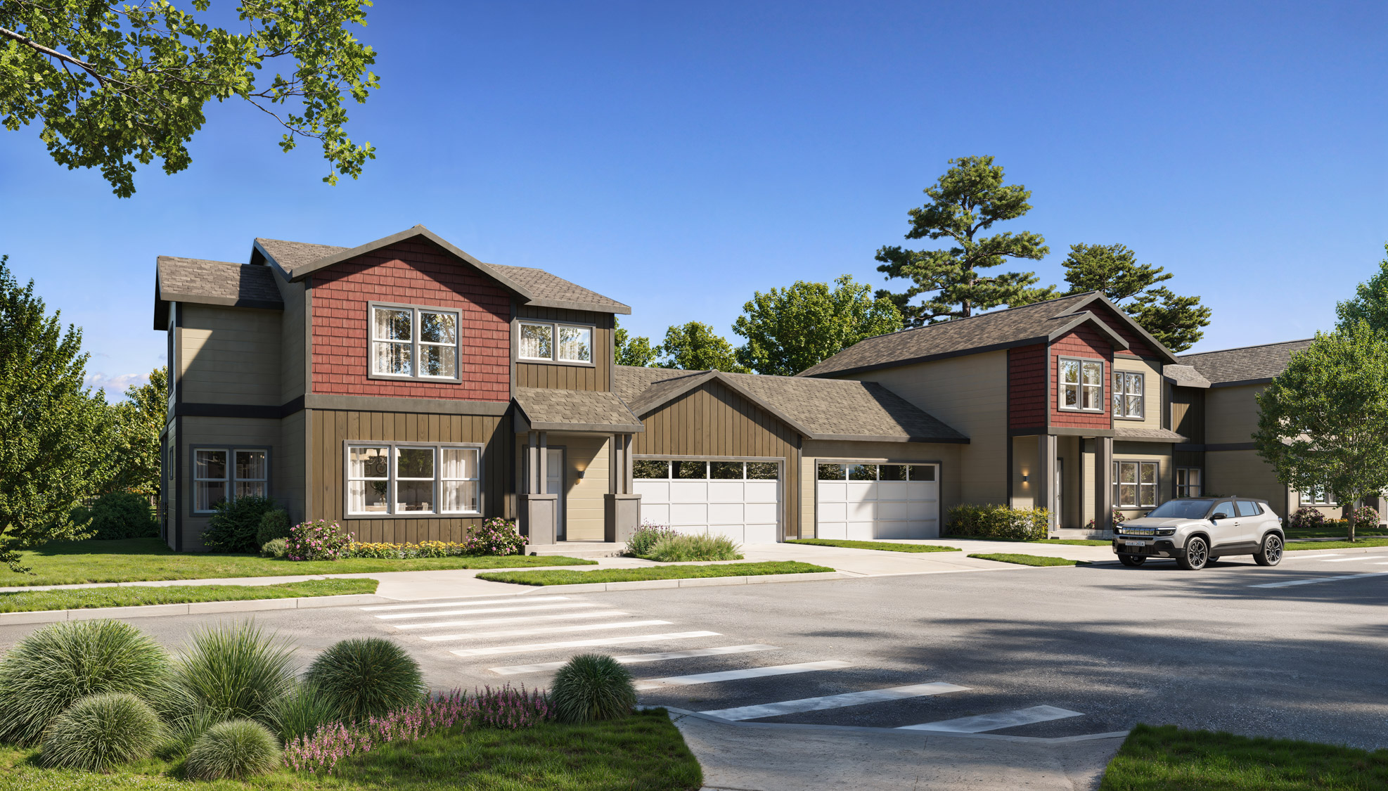 Meriwether Landing streetscape rendering with row of single-family homes - Washington, USA