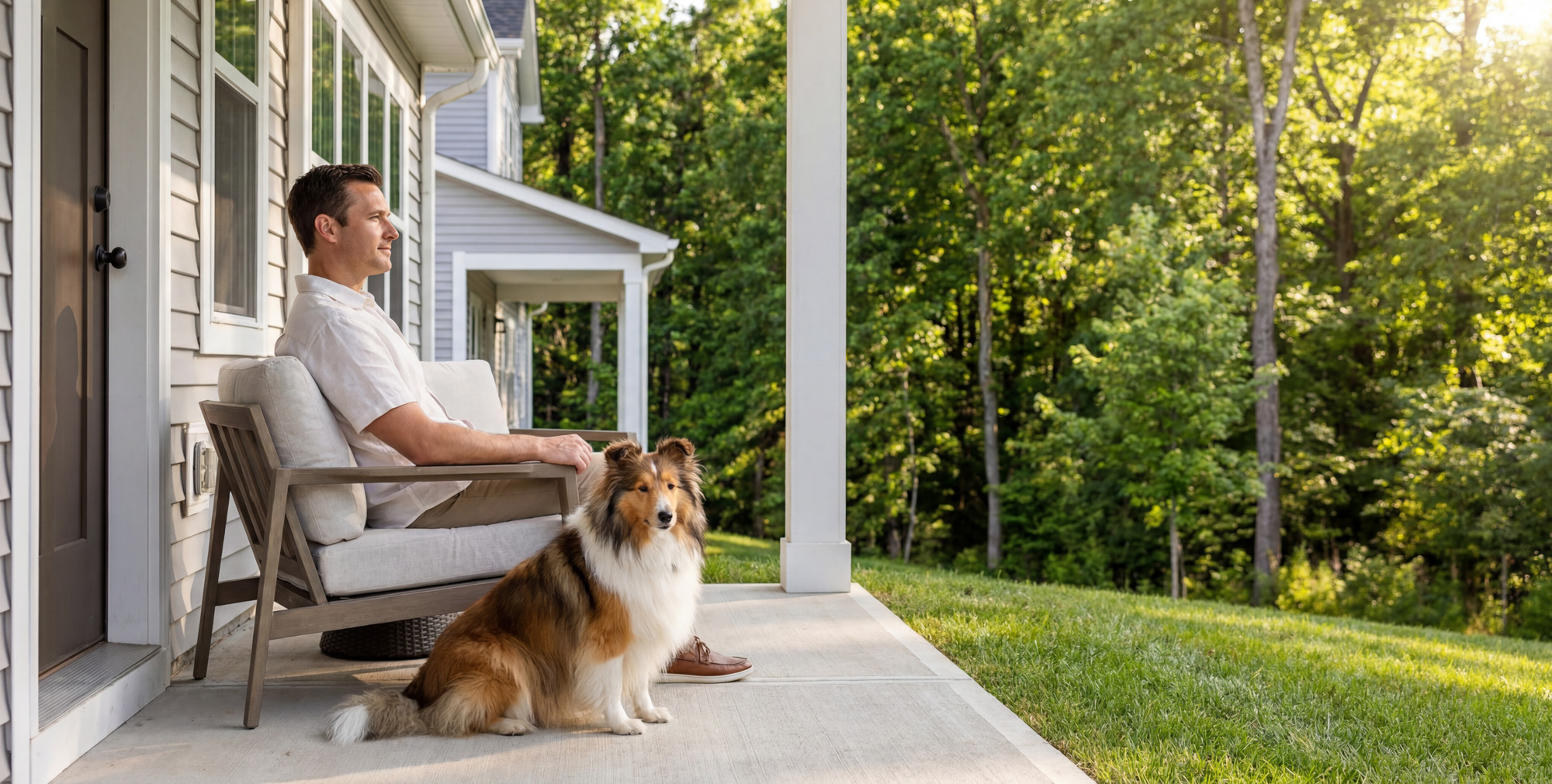 Valora Cottages vibe shot of a woman with her dog on the porch - Crestview, Florida