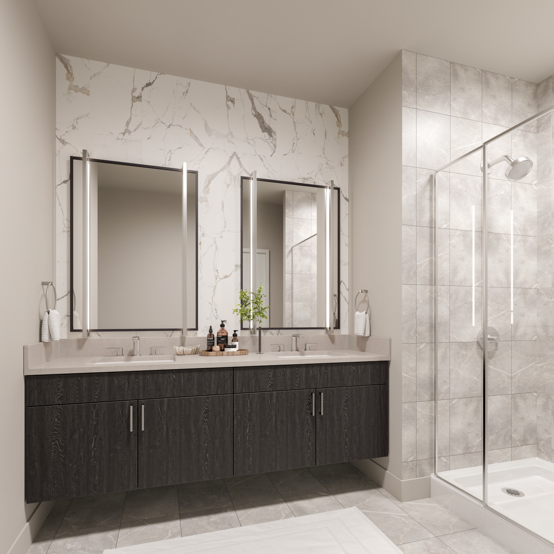 Modern bathroom vanity at Lyra apartments