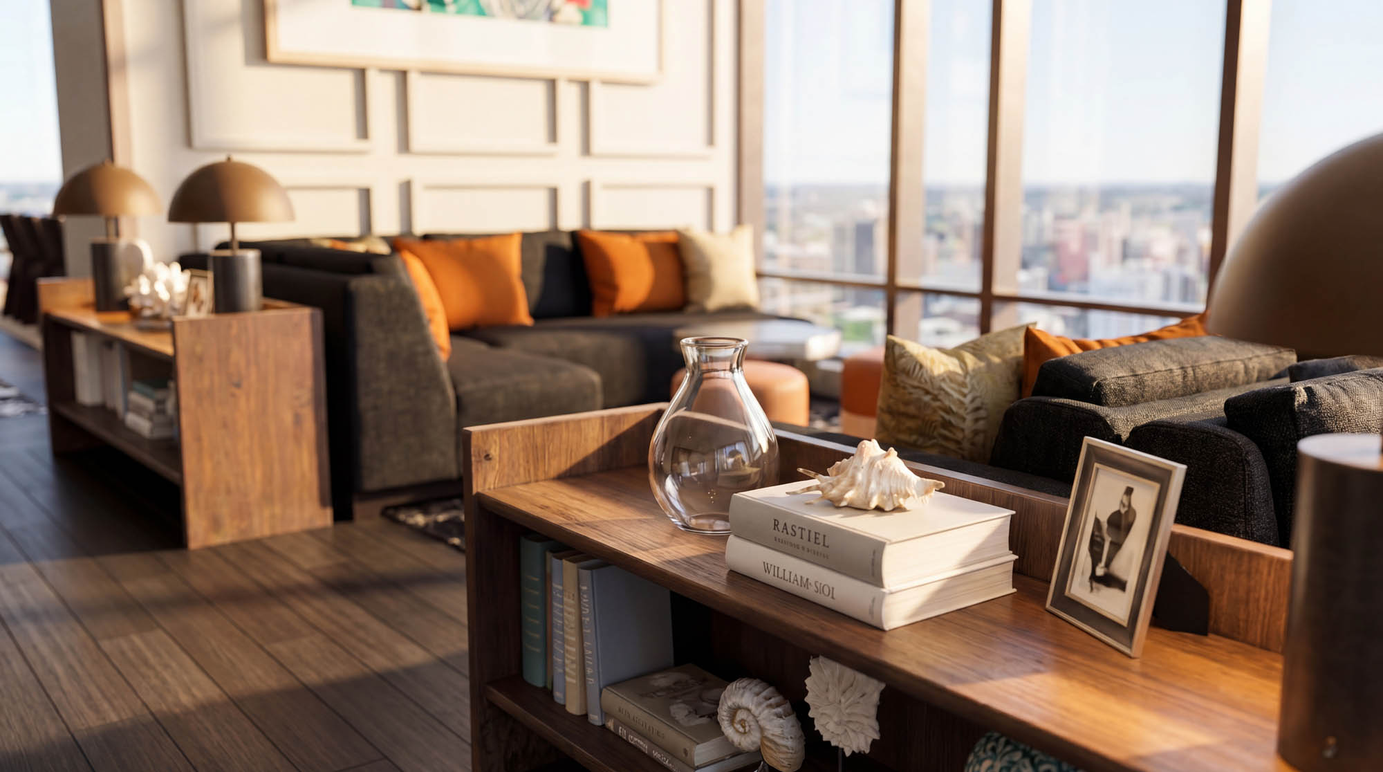 Lyra vibe shot of daytime lounge seating with skyline views - Boston, Massachusetts