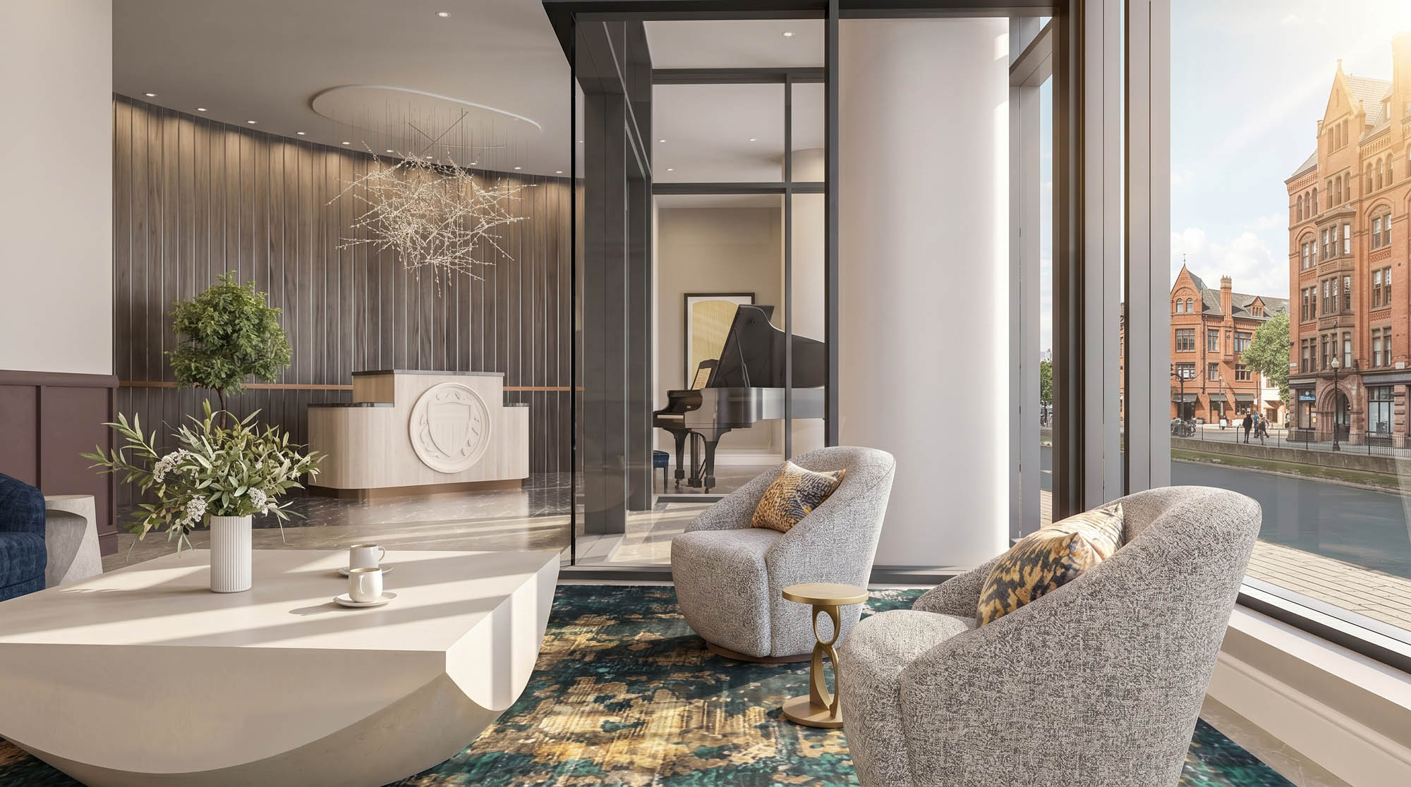  Lyra vibe shot of the reception lounge with floor-to-ceiling windows - Boston, Massachusetts