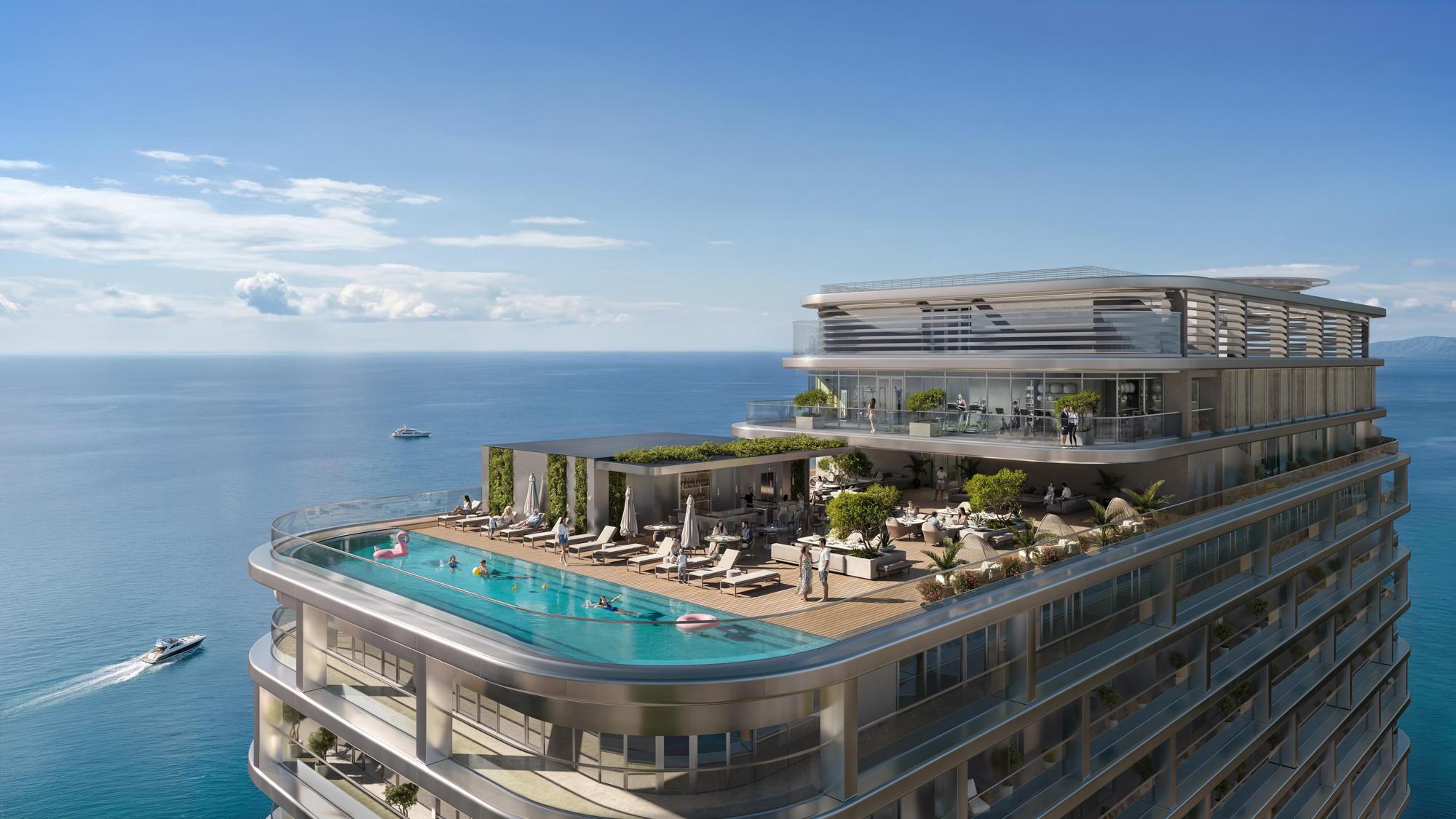 Ambassadori Island aerial rendering of the pool deck overlooking the sea - Batumi, Georgia