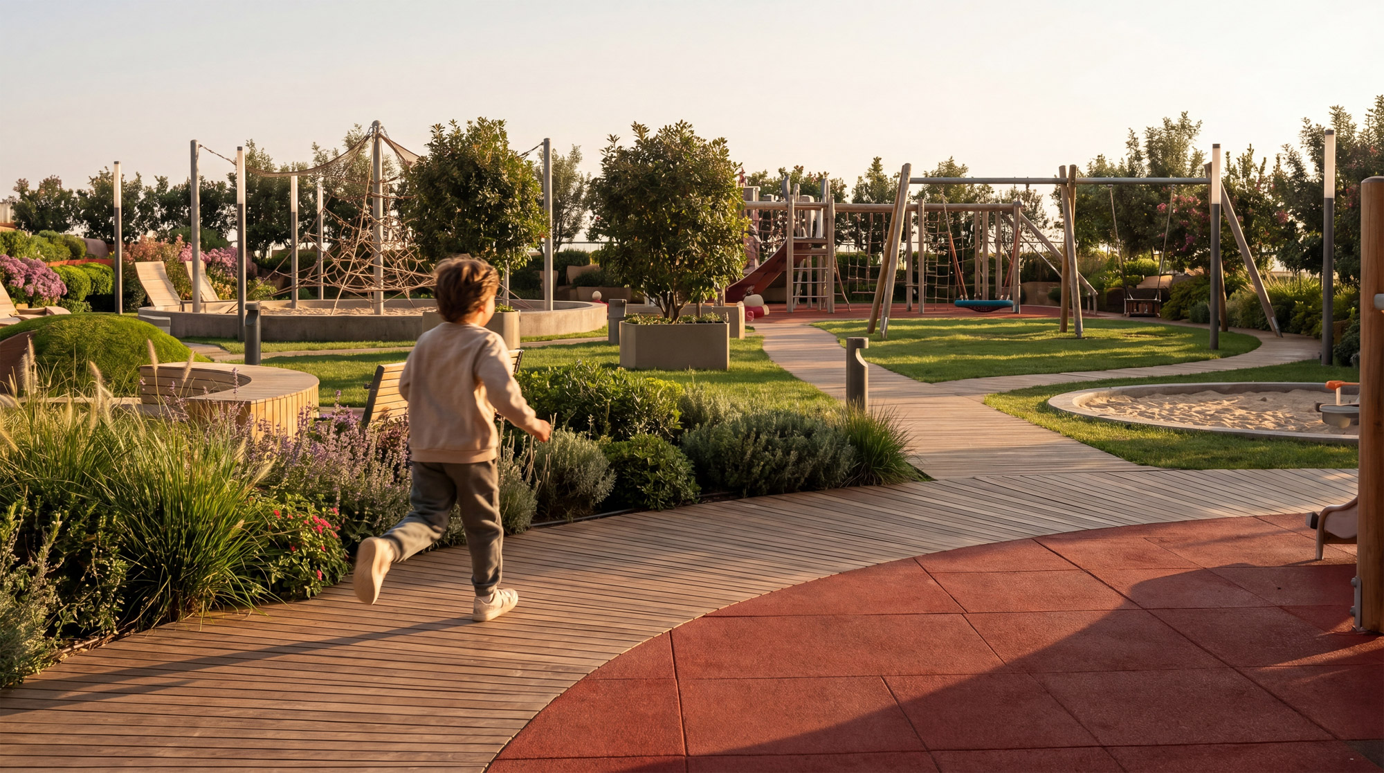 Ambassadori Island vibe shot of a woman jogging on the running track - Batumi, Georgia