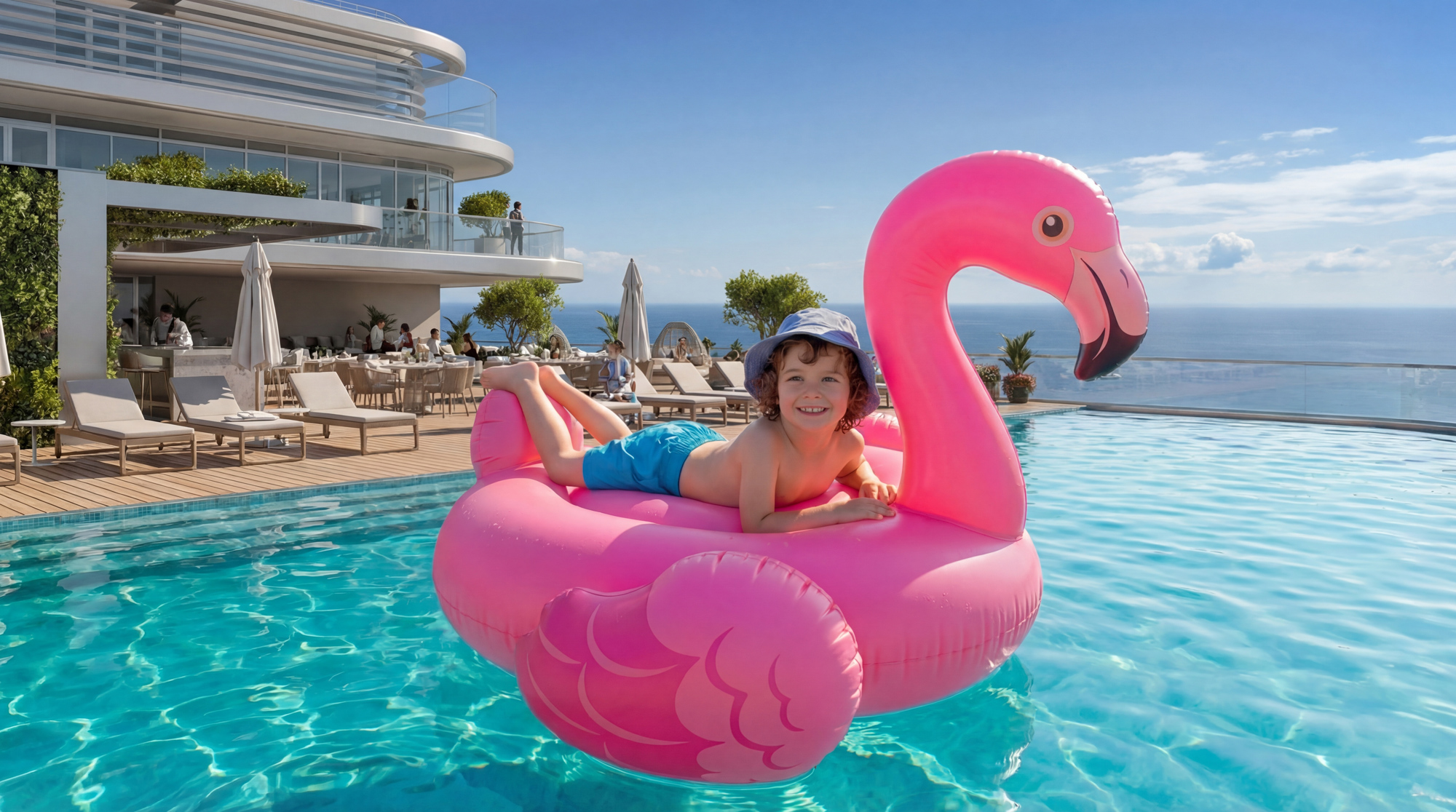 Ambassadori Island vibe shot of a woman with a pool float - Batumi, Georgia
