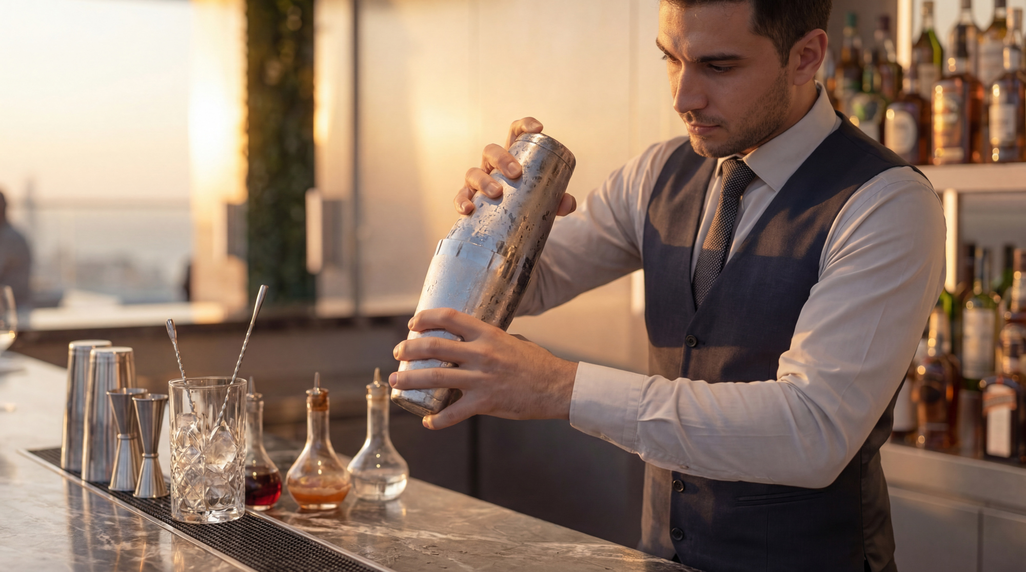 Ambassadori Island vibe shot of a bartender preparing a cocktail - Batumi, Georgia
