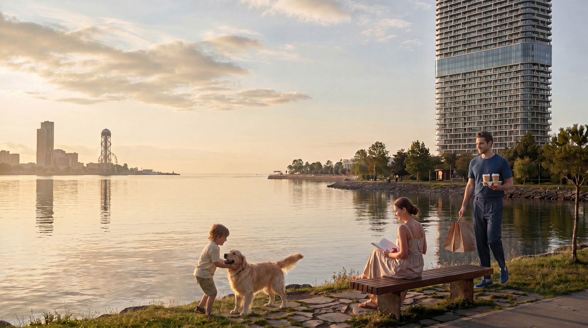 Ambassadori Island vibe shot of residents near the beachside walkway - Batumi, Georgia