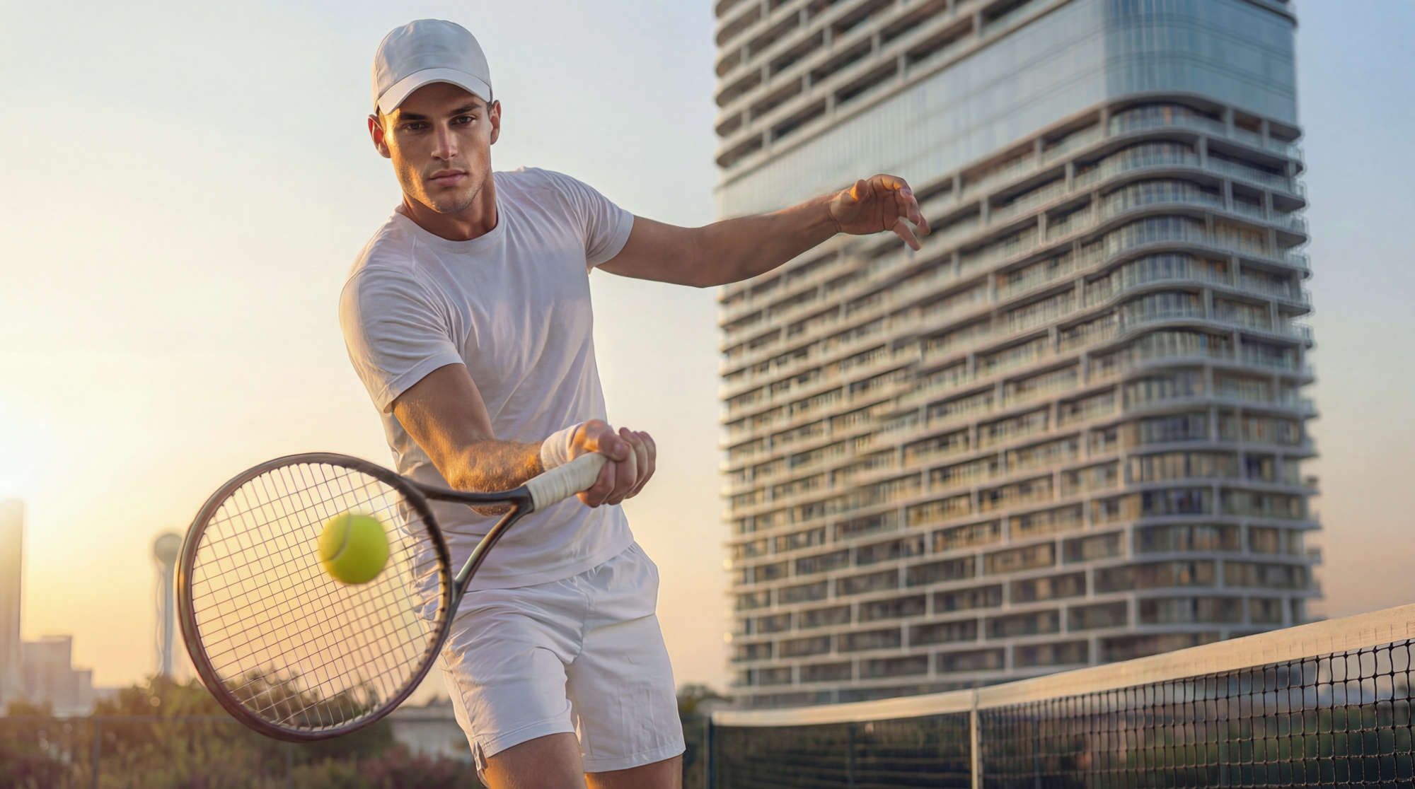 Ambassadori Island vibe shot of a man playing tennis - Batumi, Georgia