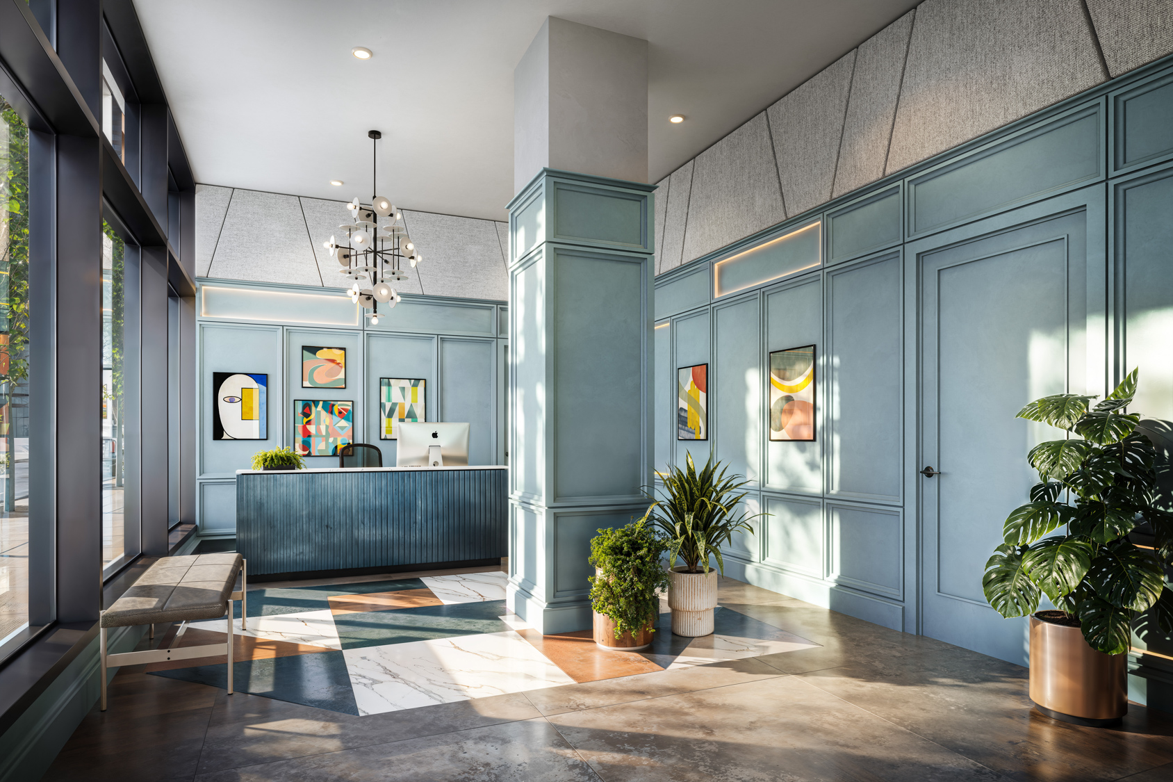 Willoughby interior rendering of the residential lobby - Brooklyn, New York