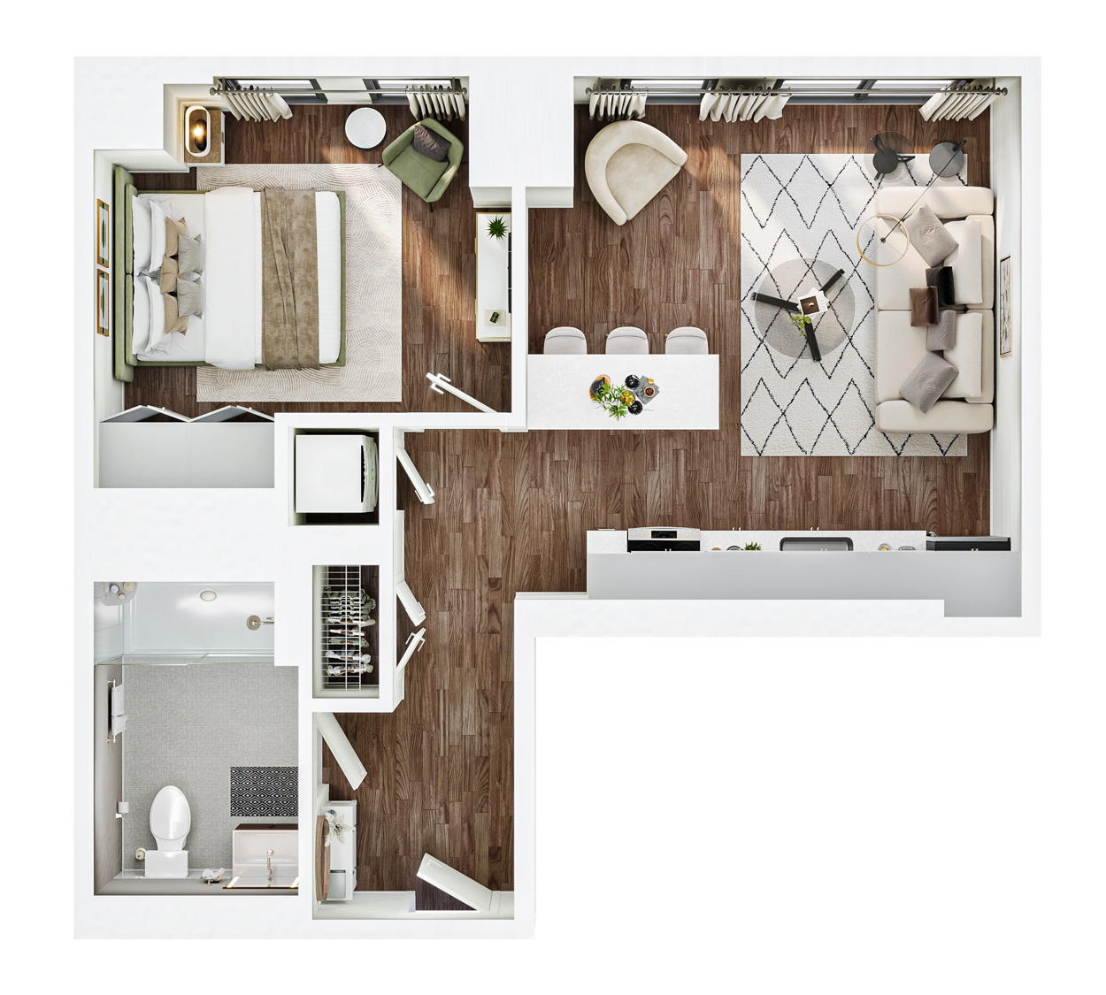 Willoughby one-bedroom floor plan, Plan D4 - Brooklyn, New York