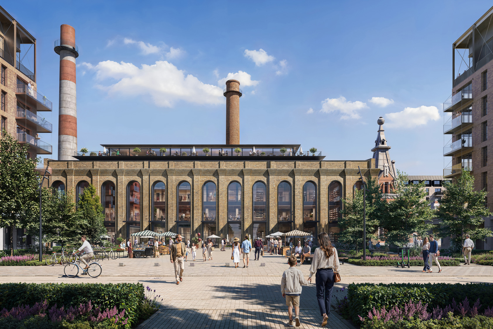 Riga Waterfront rendering of the restored power station facade and plaza - Riga, Latvia