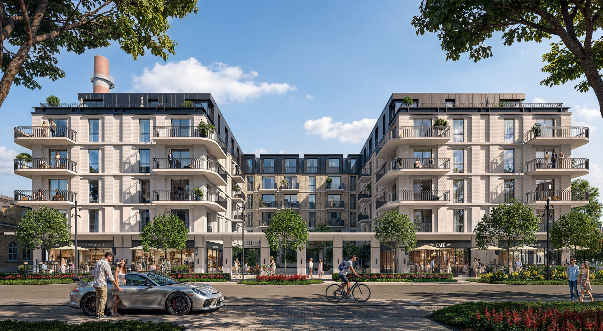 Riga Waterfront rendering of Building C2's balconies and landscaping - Riga, Latvia