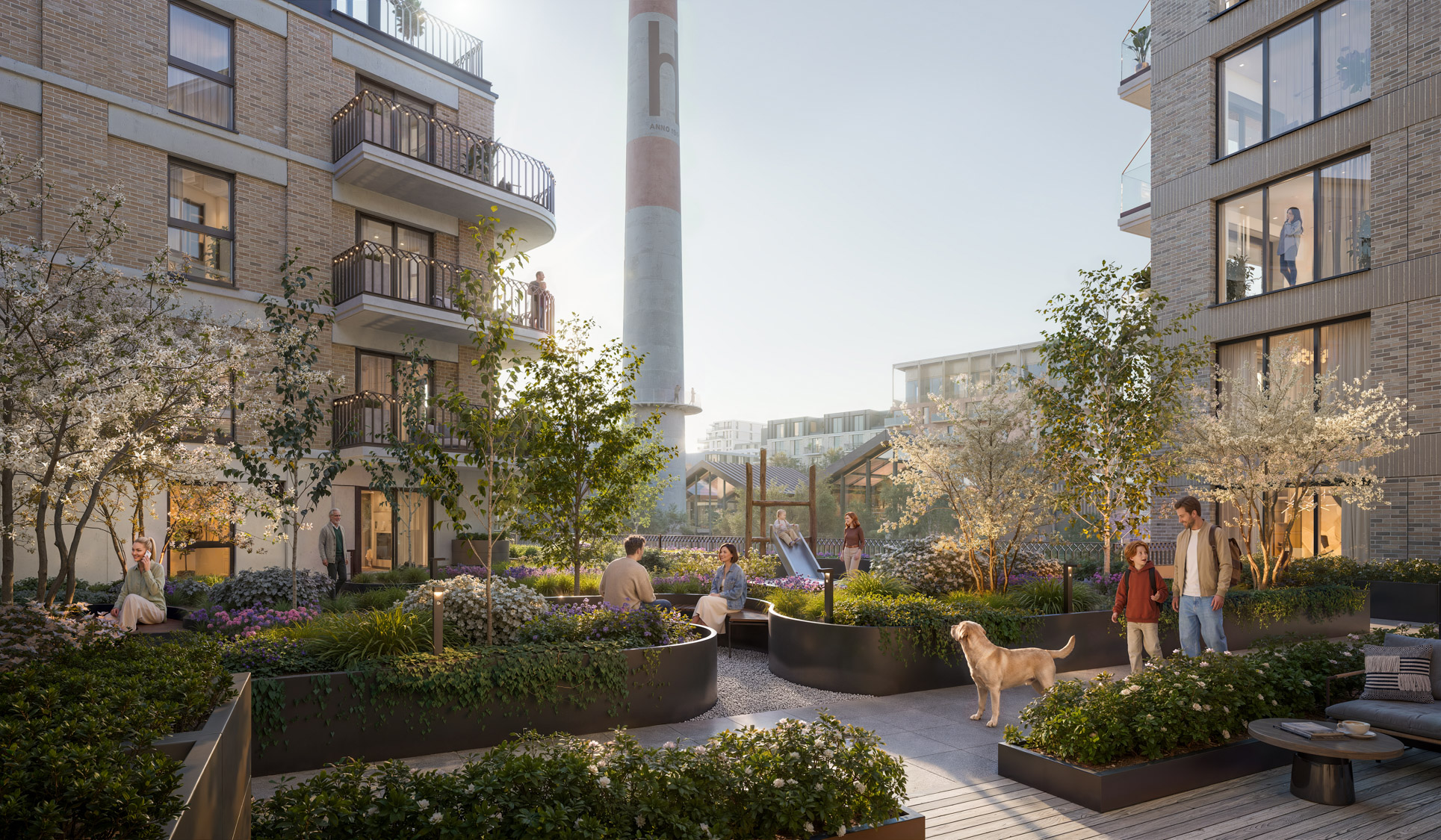 Riga Waterfront rendering of the courtyard and green space by Building C2 - Riga, Latvia