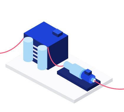 Isometric illustration of the power conversion stage of an SMR programme, showing the turbine-generator and conversion plant between reactor and grid.