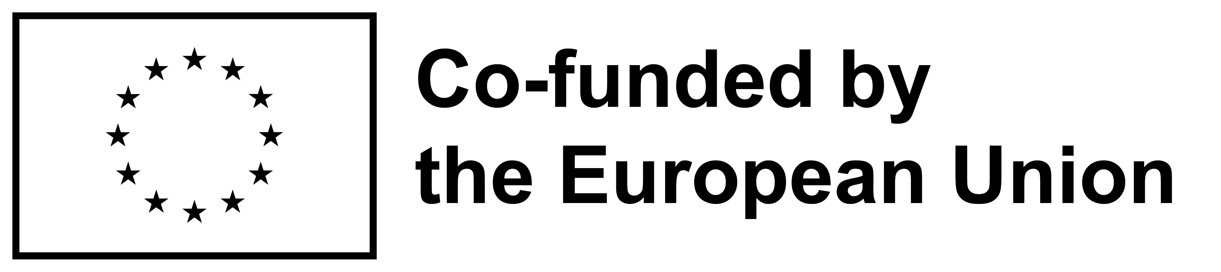 Black outline of the European Union flag with text Co-funded by the European Union.
