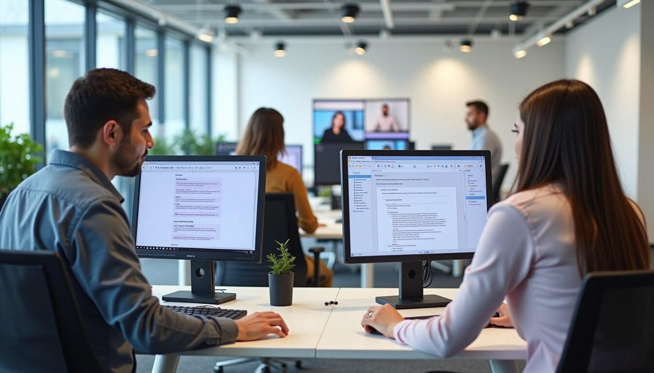 Digital proposal management software in use at modern office workstation