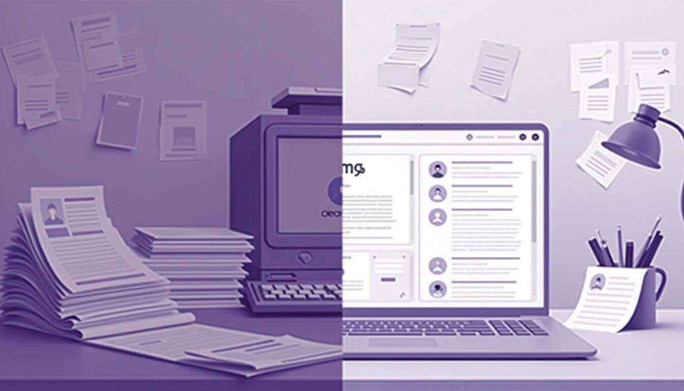 Comparison of traditional paper-based hiring versus modern digital recruitment methods