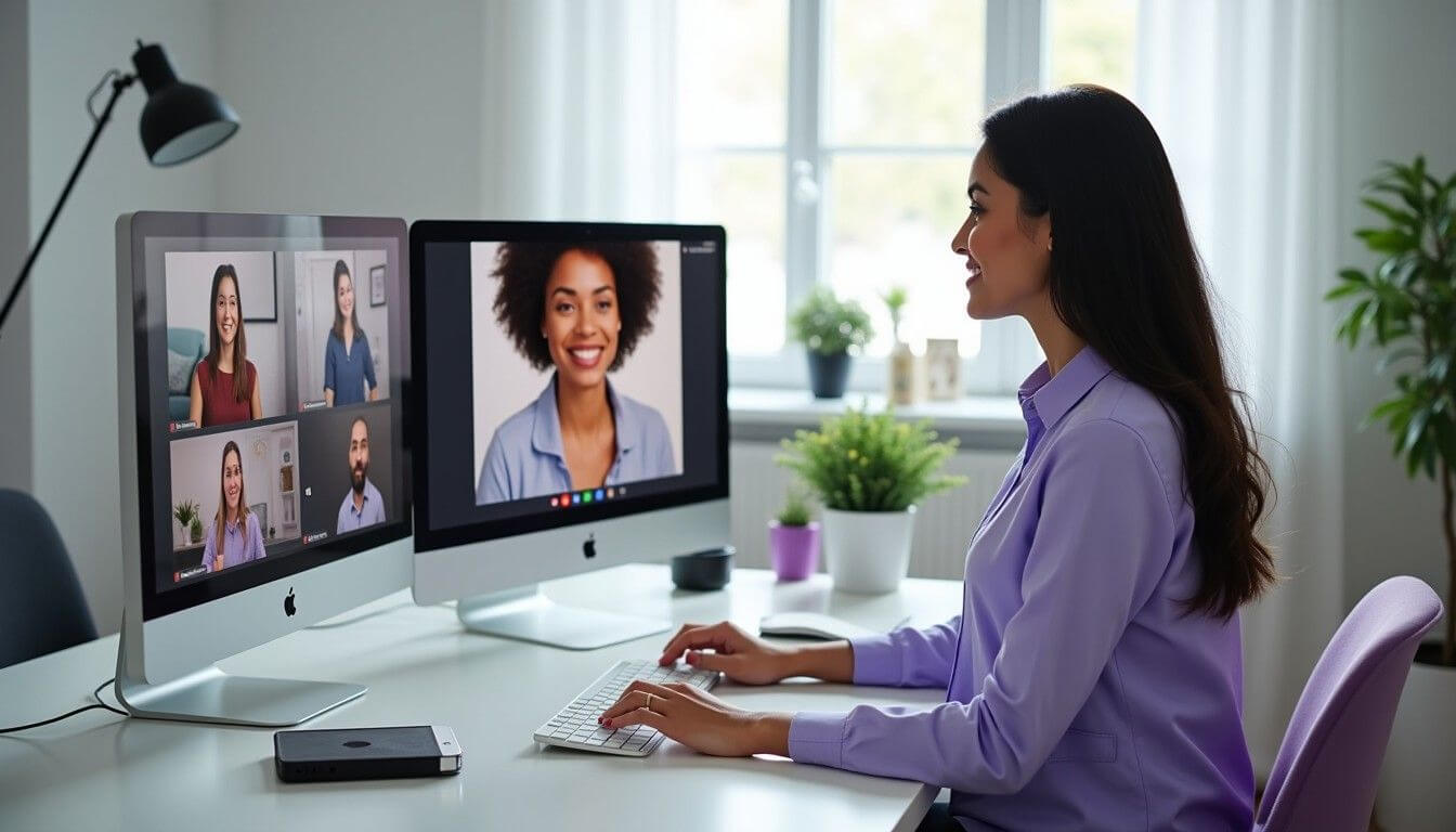 HR professional conducting virtual interviews with multiple candidates remotely