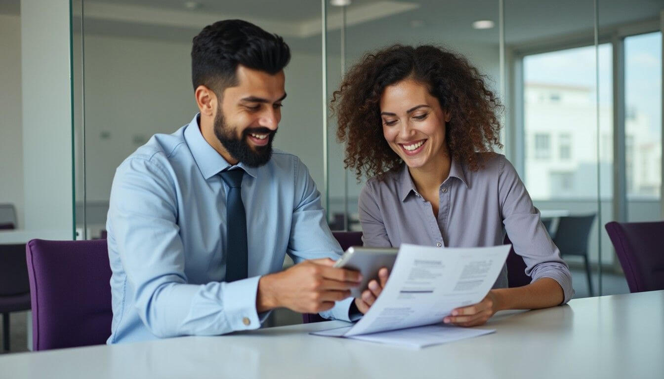 Business professionals reviewing an invoice for faster payment
