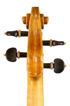 Gros plan d'une tête de violon Gagliano de dos du Luthier Bogidar Vermand