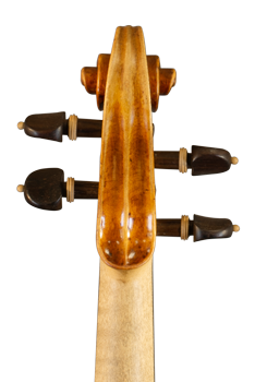 Gros plan sur la tete de dos d'un violon Guarneri du luthier Bogidar Vermand
