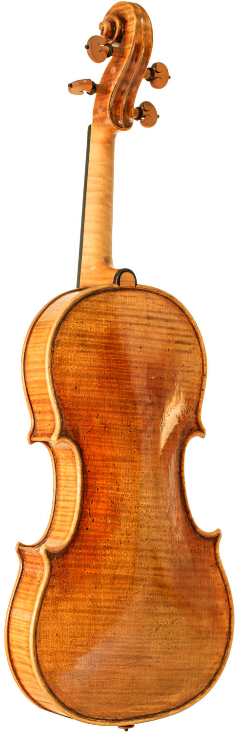 Dos et manche en bois verni d'un violon Gagliano