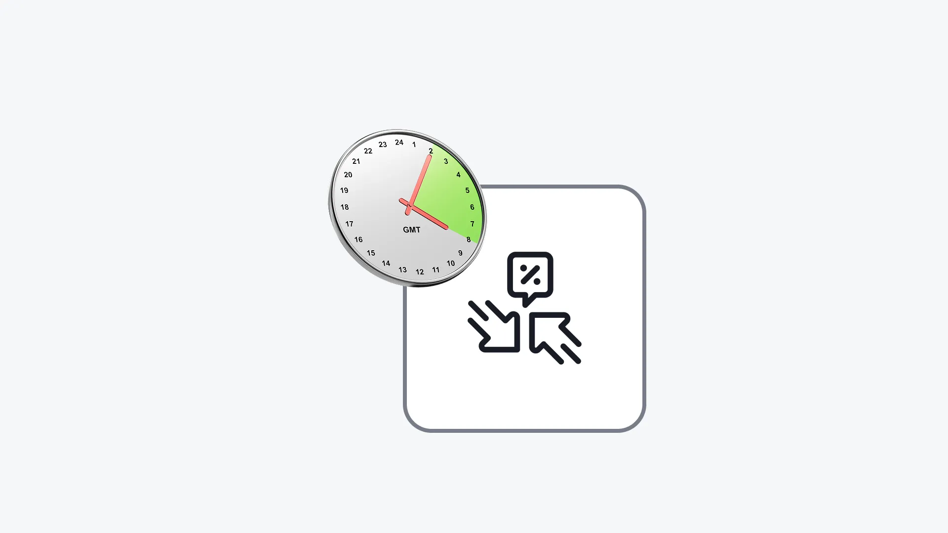 A graphic illustrating tighter trading spreads, featuring a clock icon and a graph showing the buy-sell price gap.