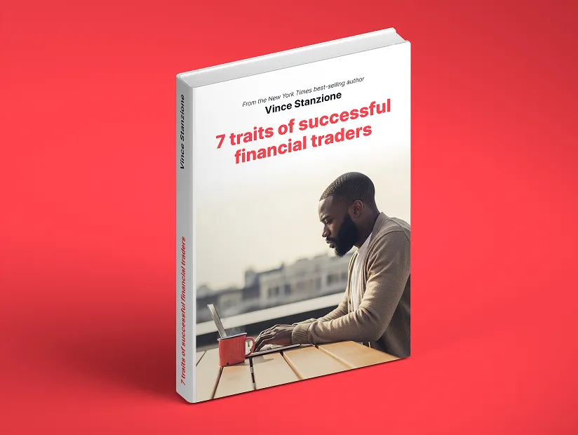 Cover of eBook "Introduction to Trading Financial Accumulator Options with Deriv" by Vince Stanzione, featuring an upward arrow.