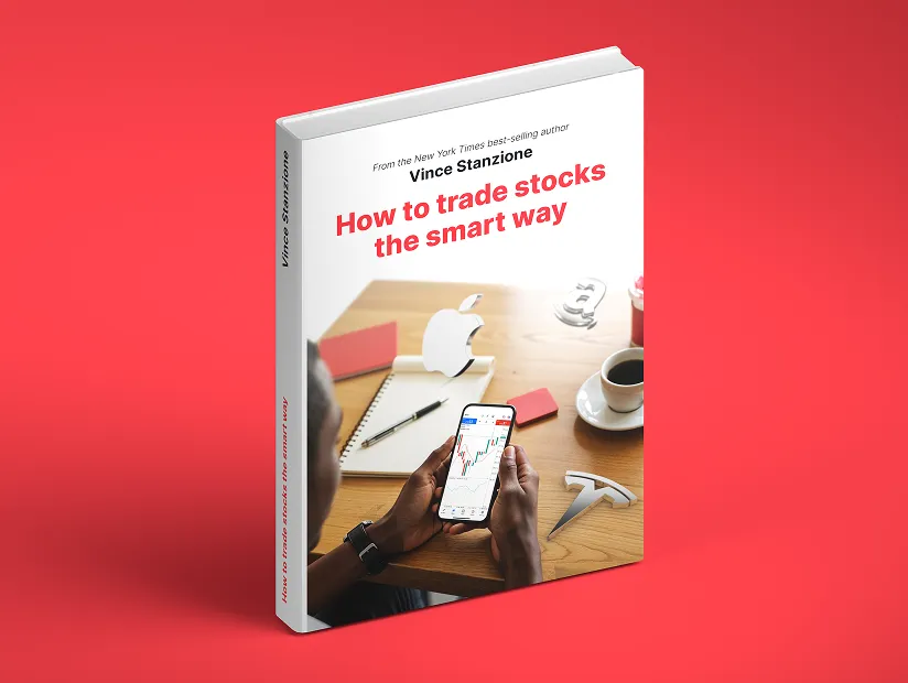 Cover of eBook "Introduction to Trading Financial Accumulator Options with Deriv" by Vince Stanzione, featuring an upward arrow.