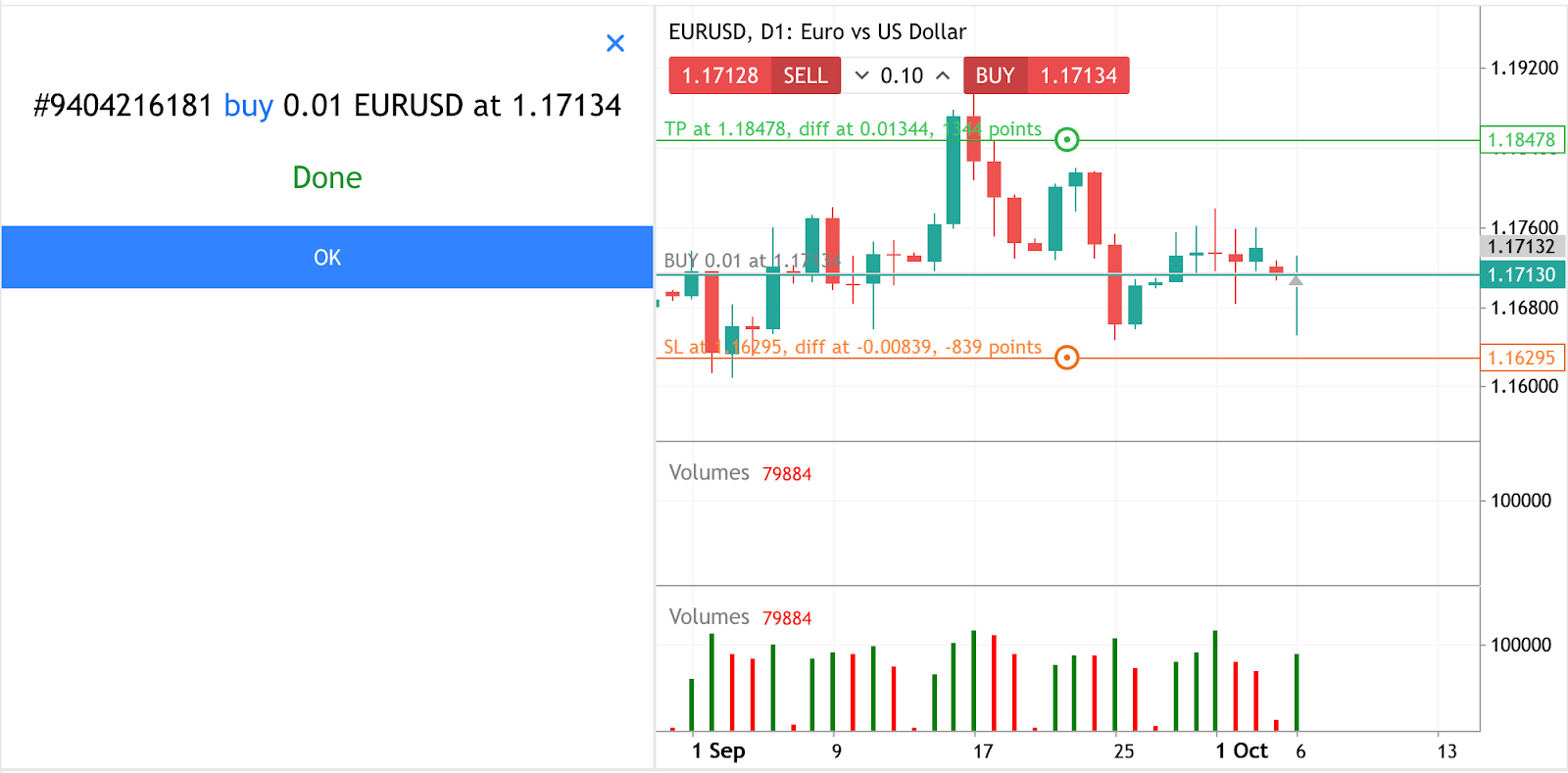 Ticket d’ordre affichant une confirmation d’exécution instantanée