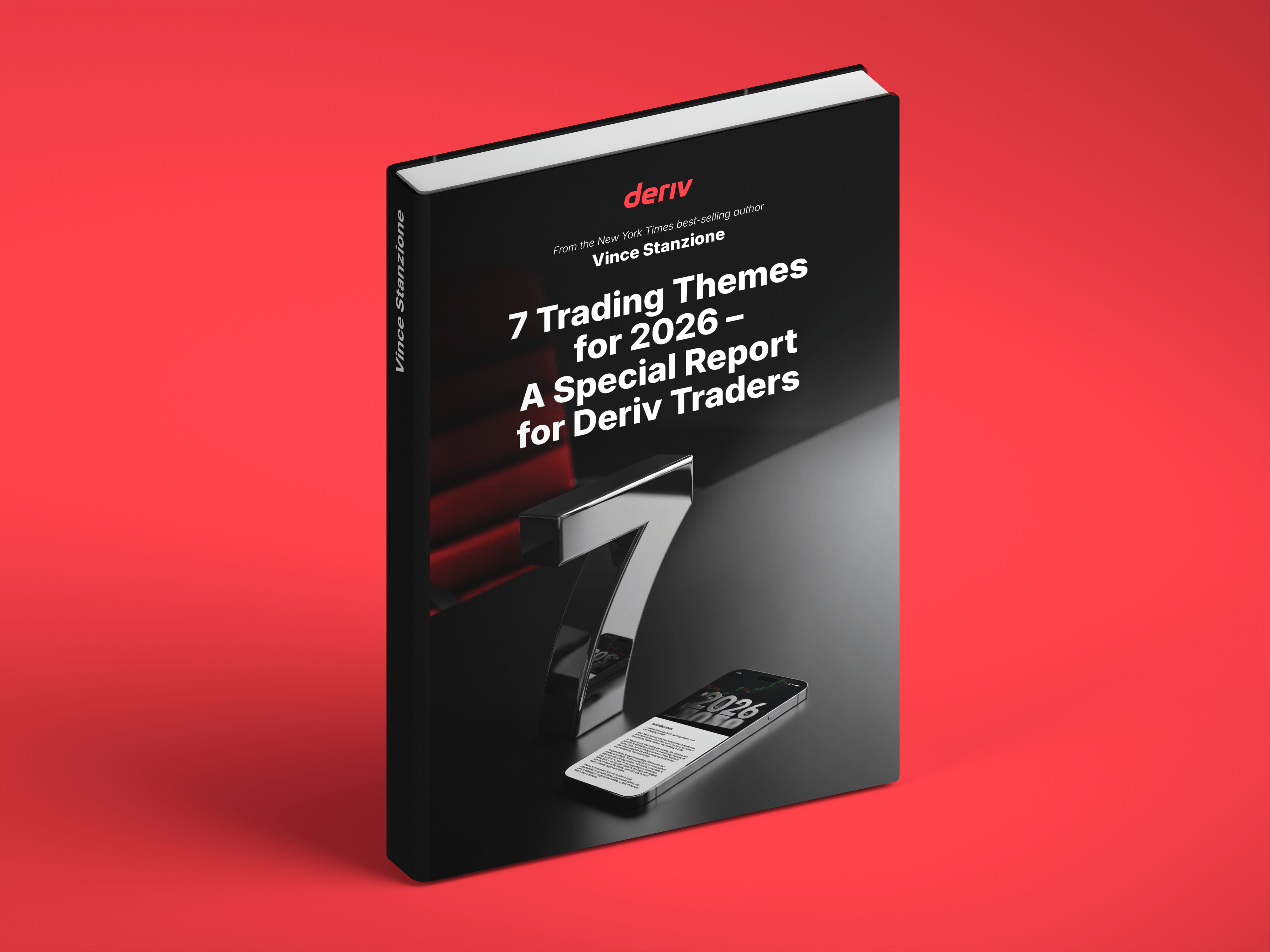 Cover of eBook "Introduction to Trading Financial Accumulator Options with Deriv" by Vince Stanzione, featuring an upward arrow.