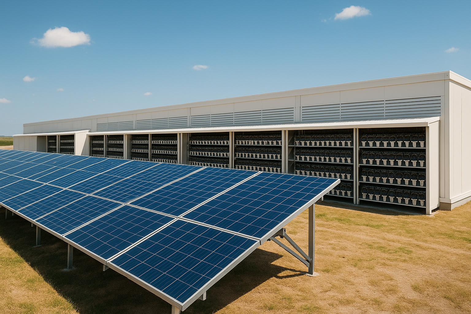 Photo of solar-powered crypto mining farm representing sustainable mining.