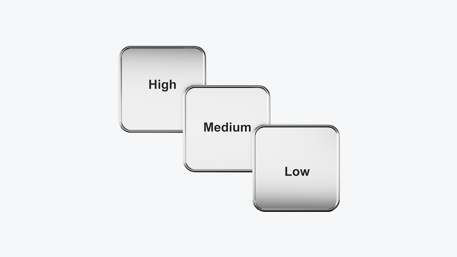 Три металлические кнопки с надписями High, Medium и Low, обозначающие уровни волатильности при торговле индексом переключения волатильности (VSI).