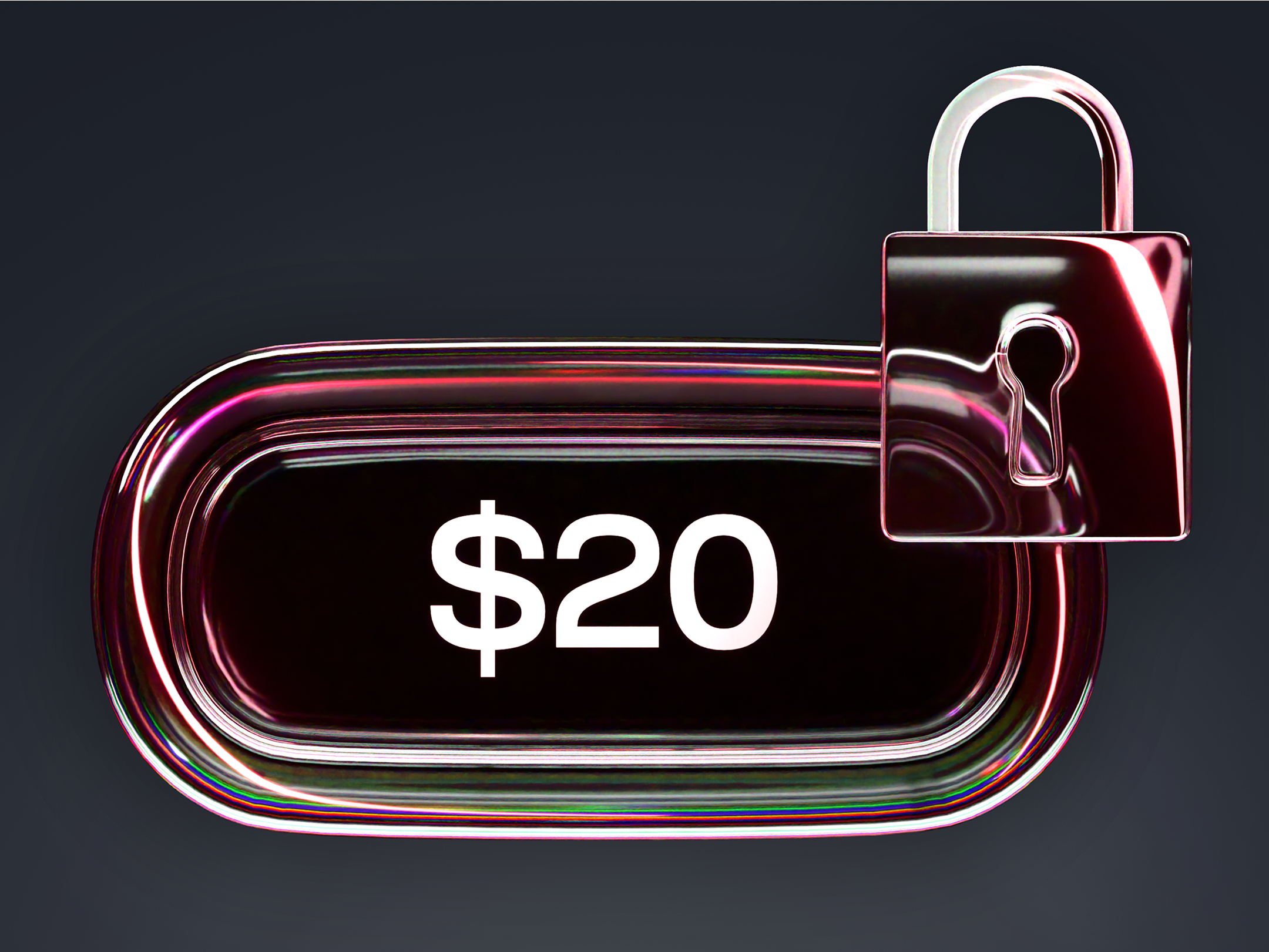 A glowing $20 icon locked inside a digital padlock, symbolising margin requirement or locked capital in trading.