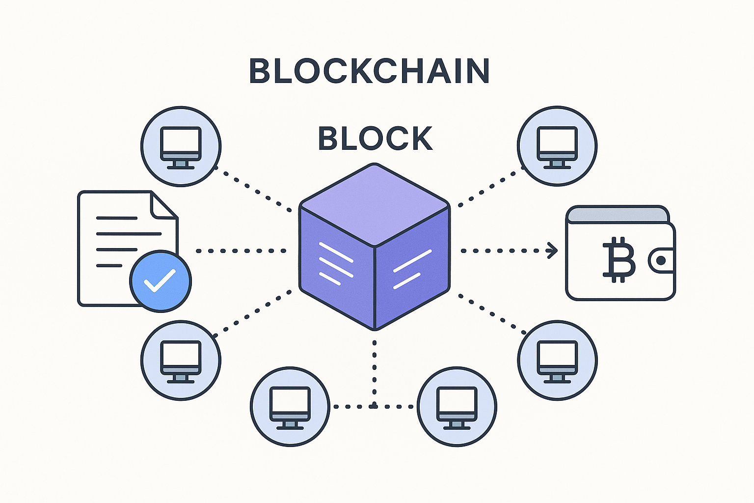 Diagram illustrating how blockchain transactions are verified through decentralised nodes.